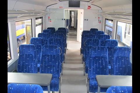 Second class saloon of a former DB Regio coach refurbished for use by Setrag in Gabon (Photo: Tudosă Mihai-Marian, Electroputere VFU Pașcani).